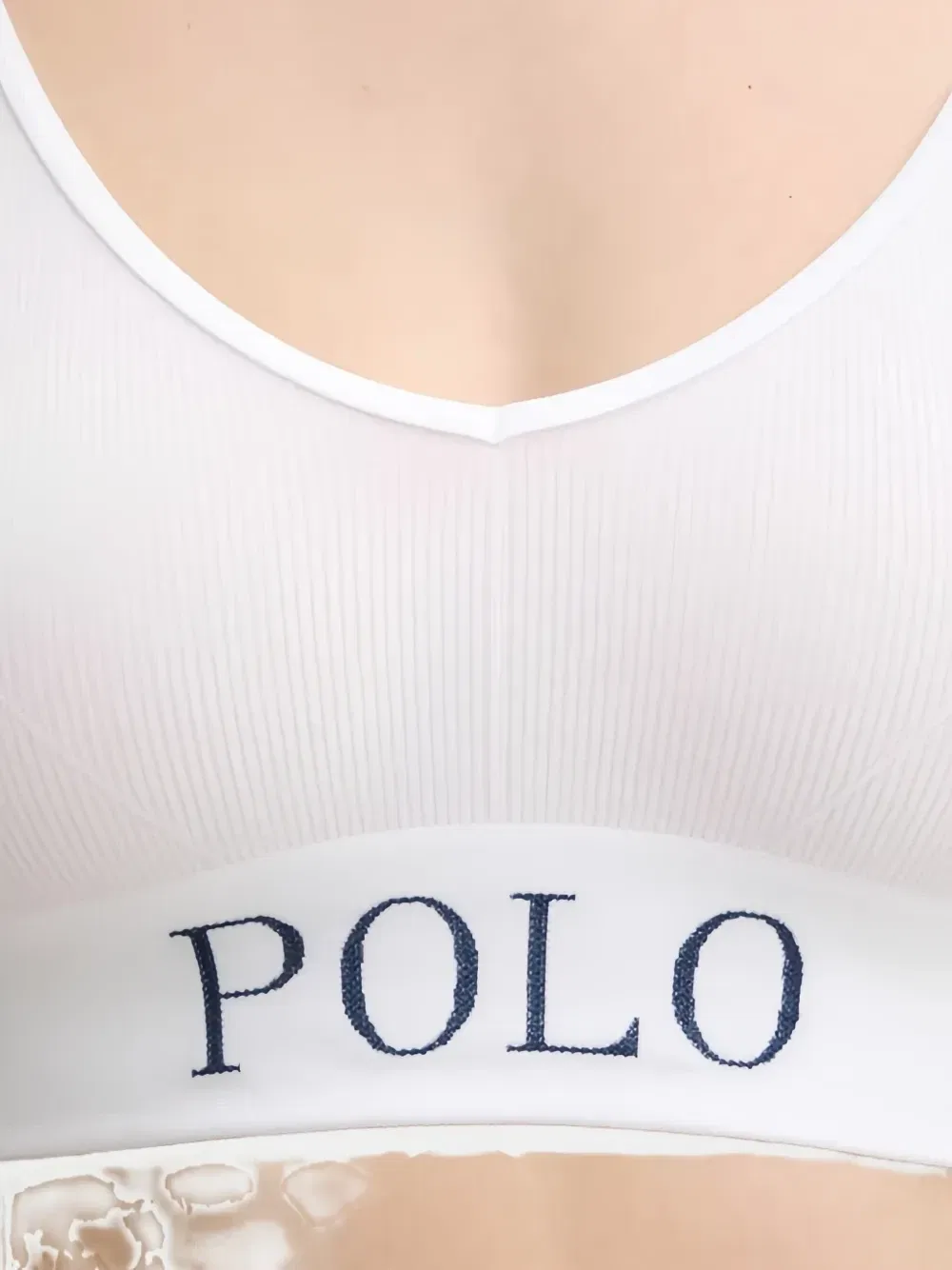 Бюстгальтер в рубчик с логотипом POLO RALPH LAUREN, белый — фото 4