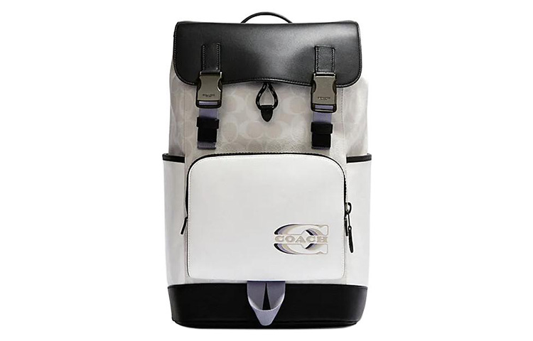 

COACH Рюкзак мужской большой из коровьей кожи с тканевыми вставками и ПВХ основой бело-черный