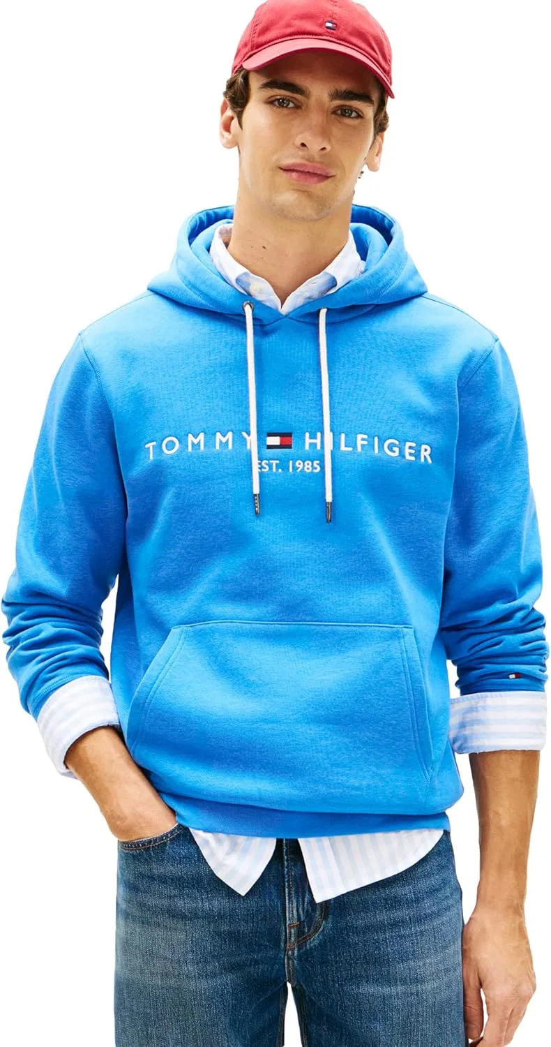 Худи флисовое Tommy Hilfiger с вышитым логотипом, цвет Blue Orbit