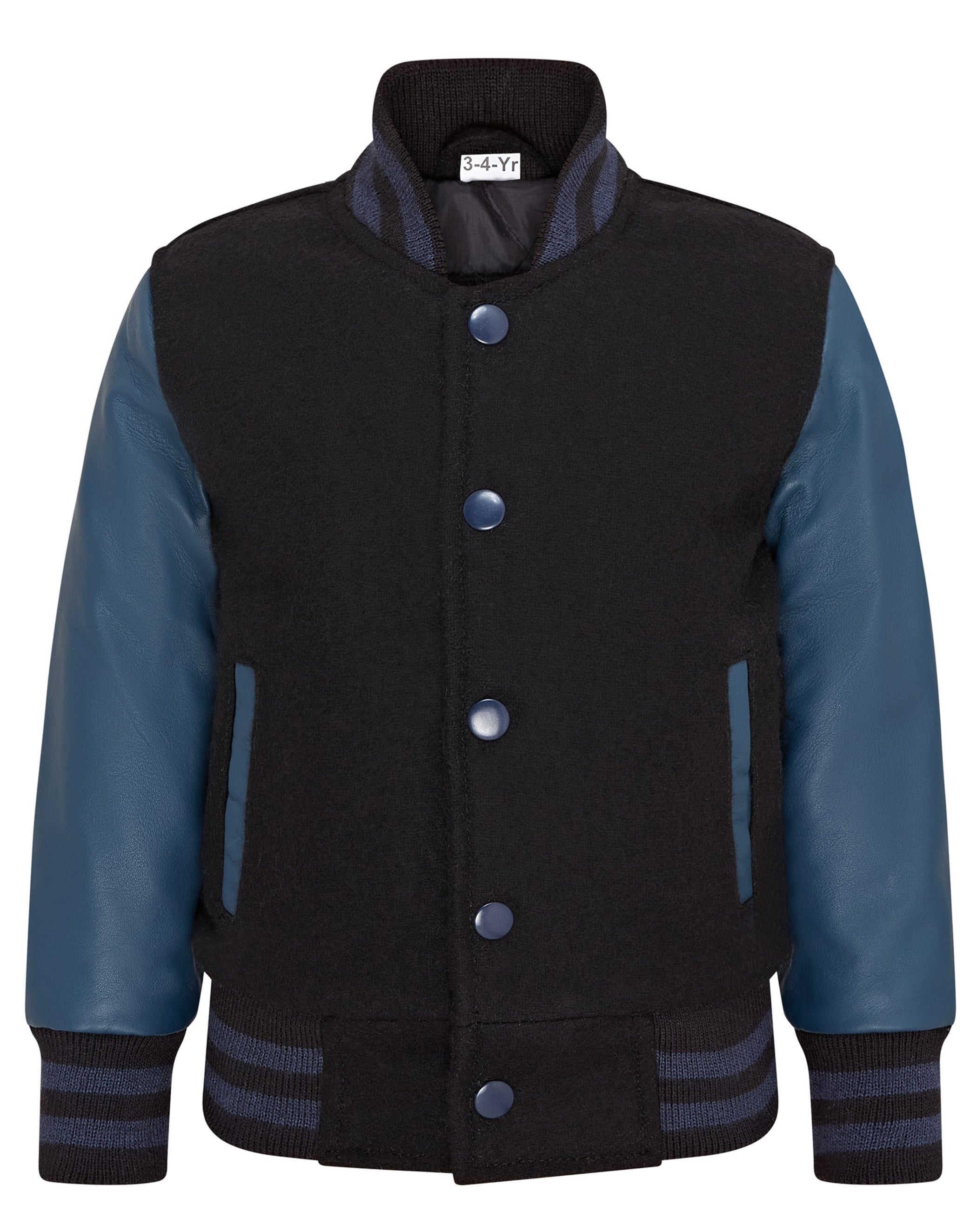 

Детская шерстяная бейсбольная куртка с кожаными рукавами 3-13 лет Infinity Junior, черный