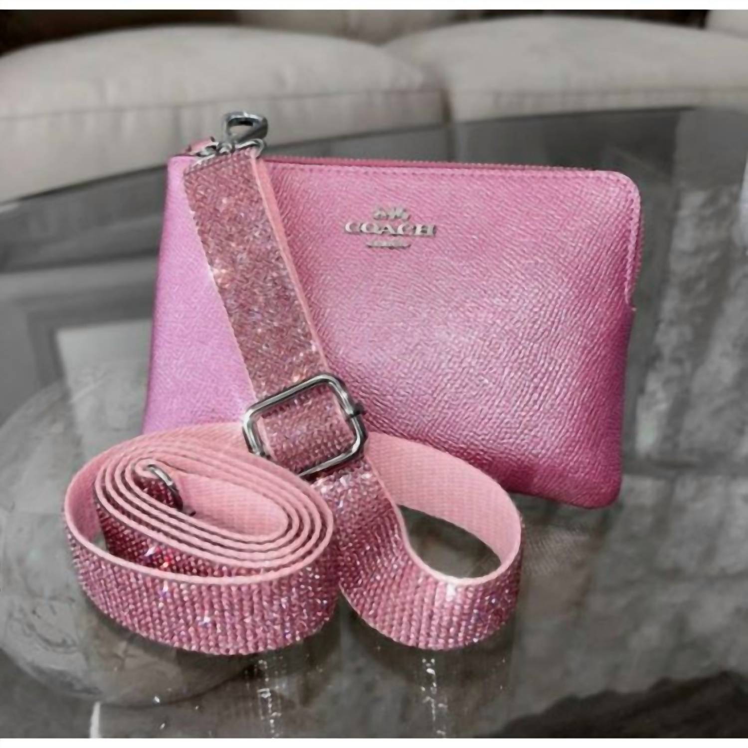 

Women's Rhinestone Adjustable Crossbody Strap In Pink MiMi Wholesale