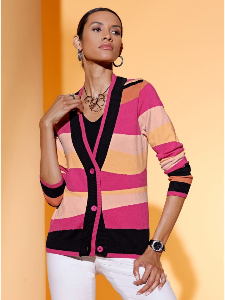 

Кардиган тонкой вязки с узором фуксии и папайи creation L