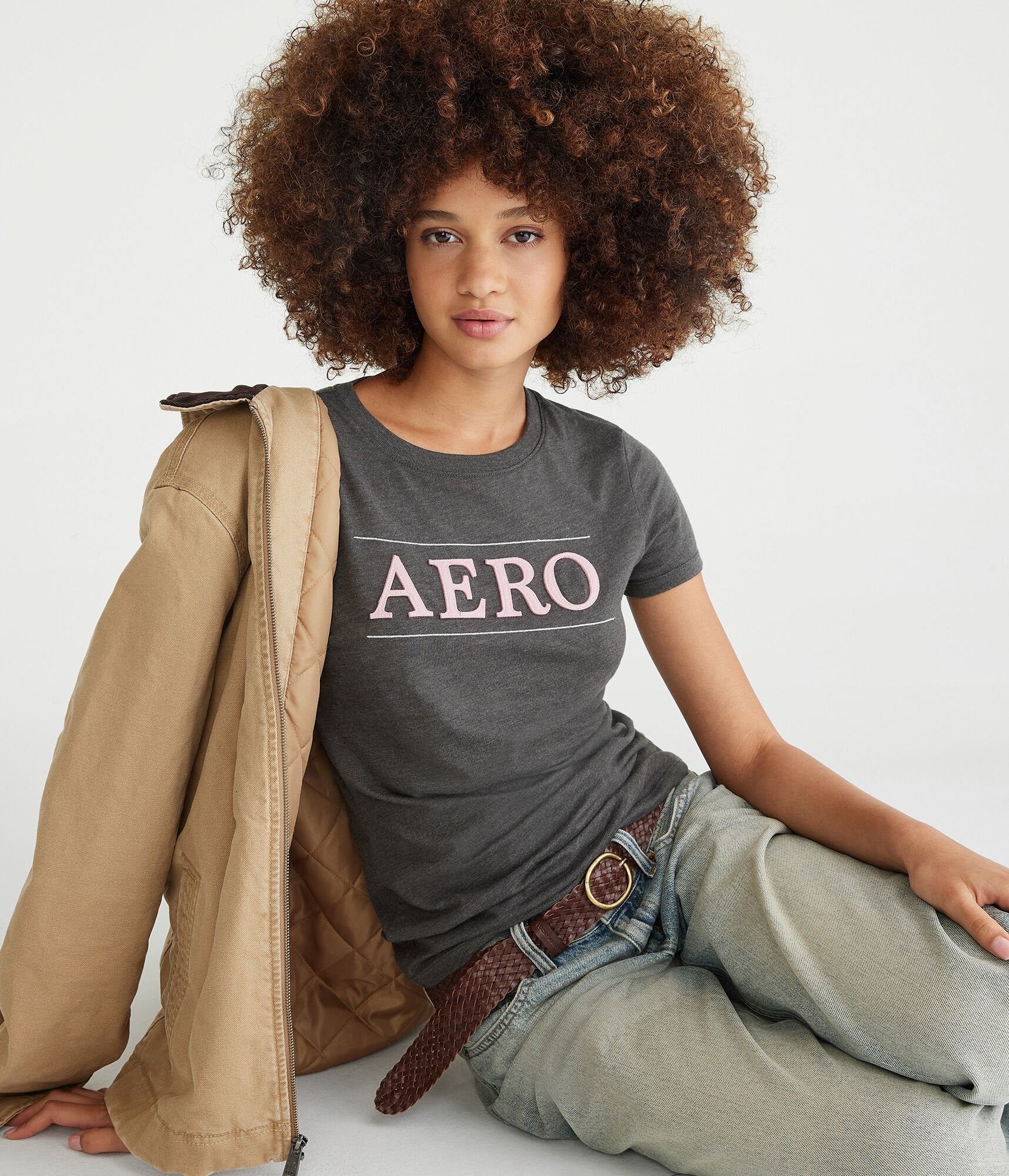 

Футболка с графическим рисунком и аппликацией логотипа Aeropostale, цвет charcoal heather