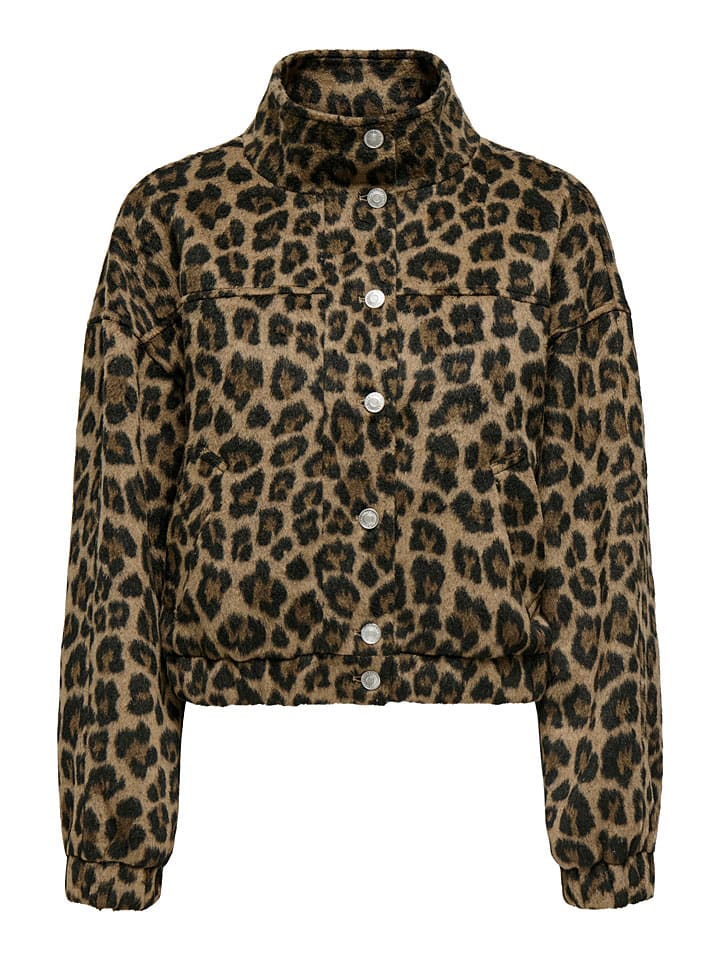 

ONLY Флисовая куртка "ONLEMILIA LIFE SHORT LEO JACKET" светло-коричневого/черного цвета