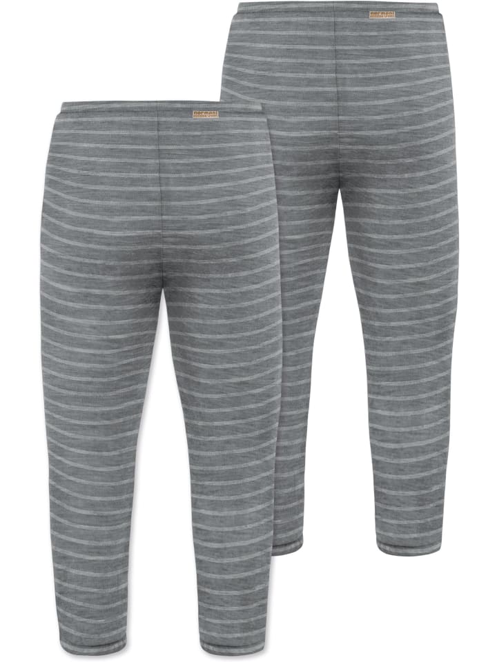 Normani Outdoor Sports Комплект из двух детских штанишек из мериносовой шерсти с закрытыми ступнями, серые в полоску — фото 2