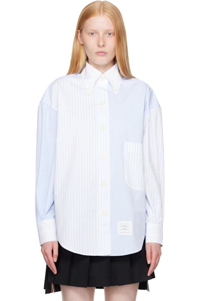 

Белая и синяя полосатая рубашка Funmix Micro University Striped Shirt Thom Browne