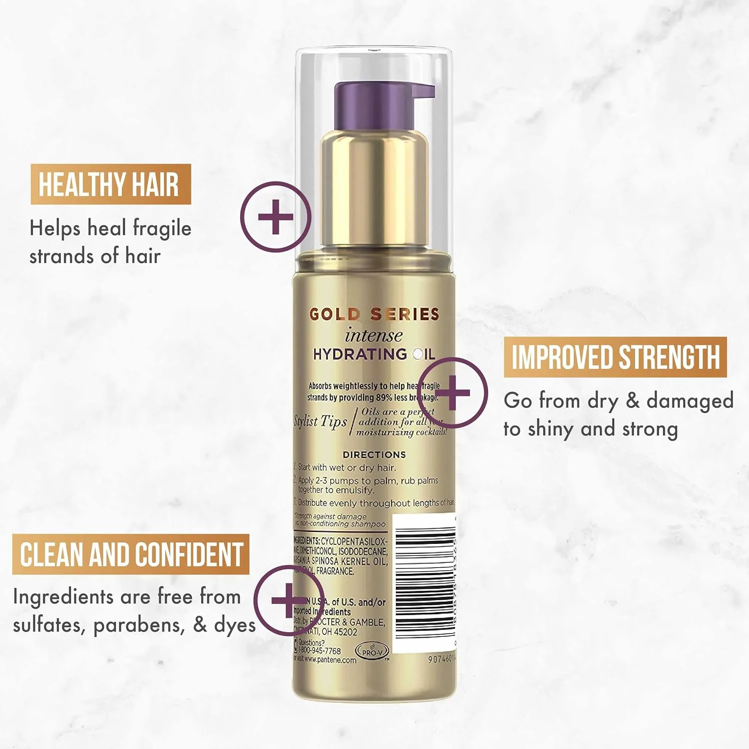 Pantene Gold Series Intense Hydrating Oil Treatment, 3.2 Fl Oz - масло для волос с аргановым маслом, без красителей, парабенов и сульфатов 94,6 мл (1 шт.), gold — фото 4