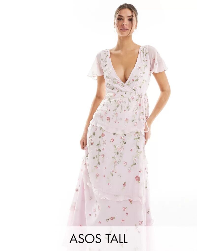 

Светло-розовое платье макси с развевающимися рукавами и вышивкой ASOS DESIGN Tall Bridesmaid, Серый, Светло-розовое платье макси с развевающимися рукавами и вышивкой ASOS DESIGN Tall Bridesmaid