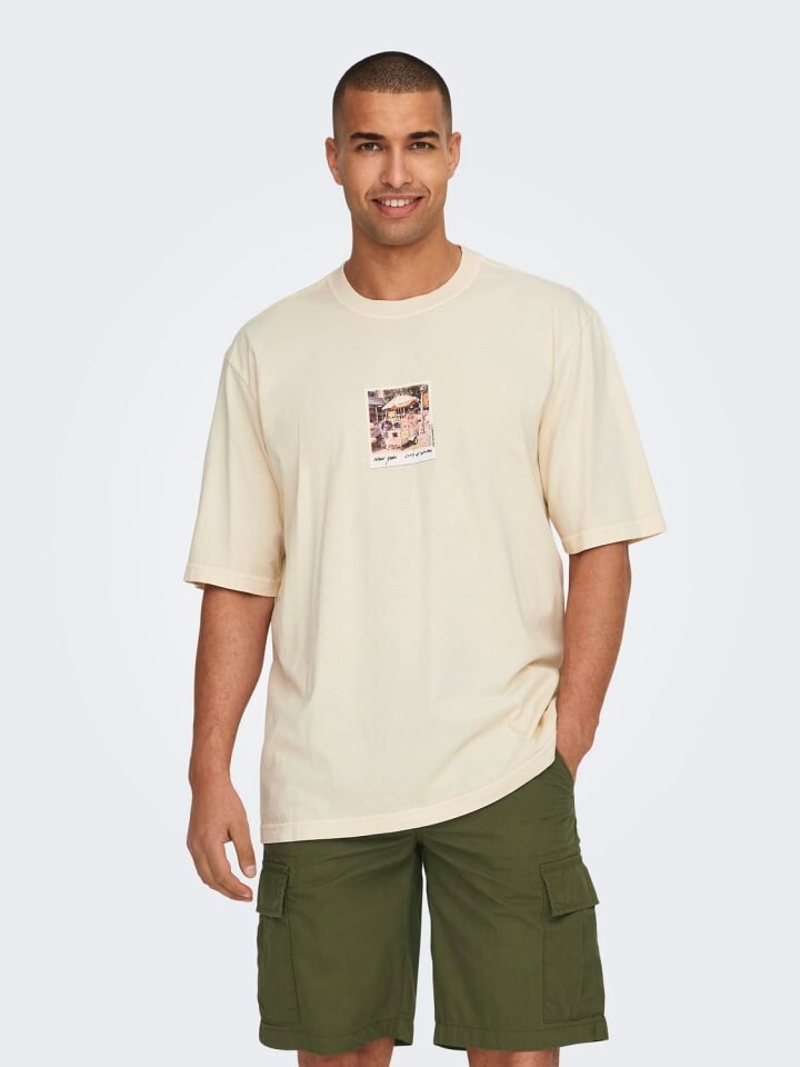 

Футболка Only&Sons loose fit Rundhals Kurzarm Gummidruck, белый