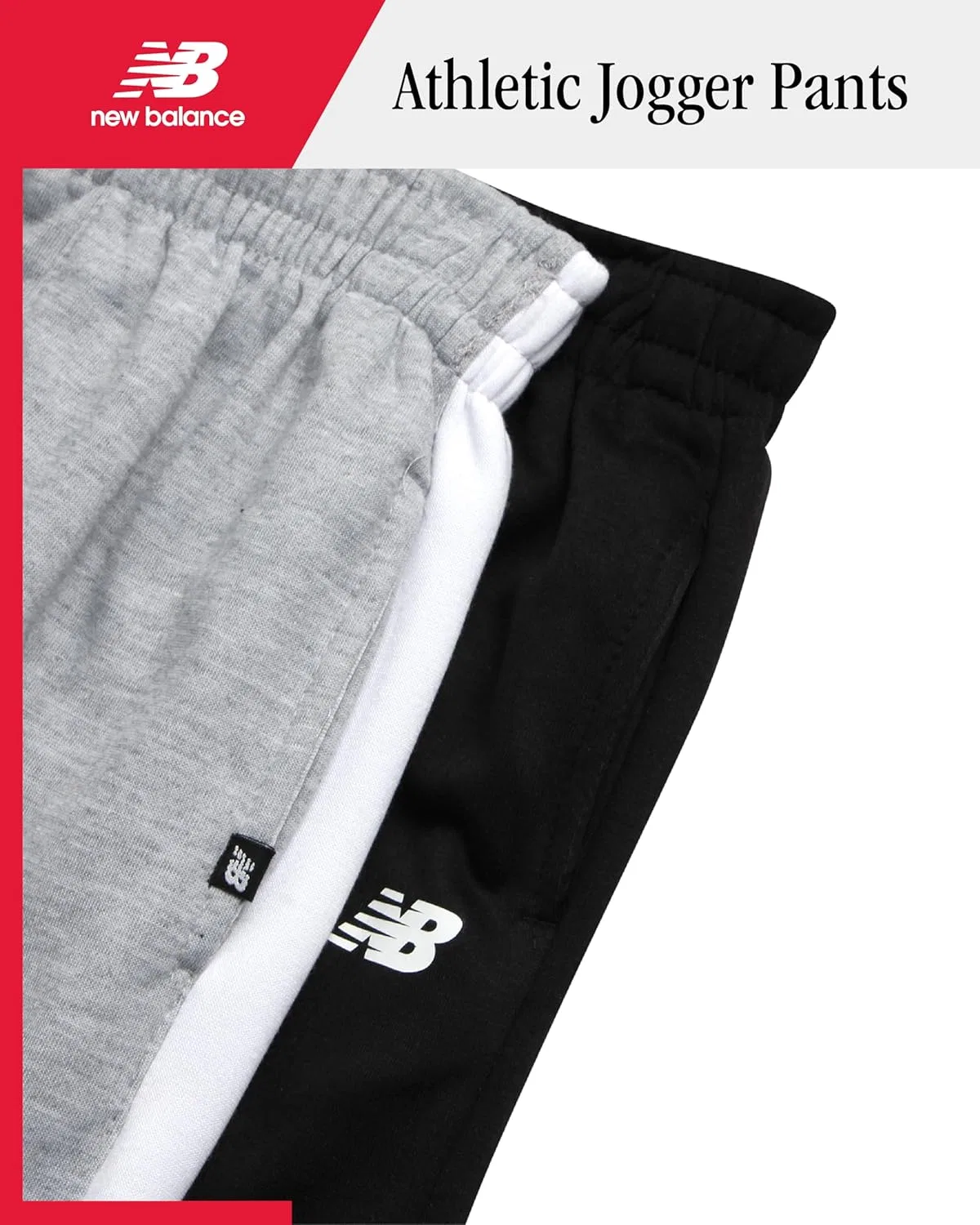 Спортивные штаны New Balance для мальчиков - комплект из 2 штук, флисовые спортивные штаны с эластичным поясом - спортивные штаны для детей, светло-серый меланж/черный — фото 3