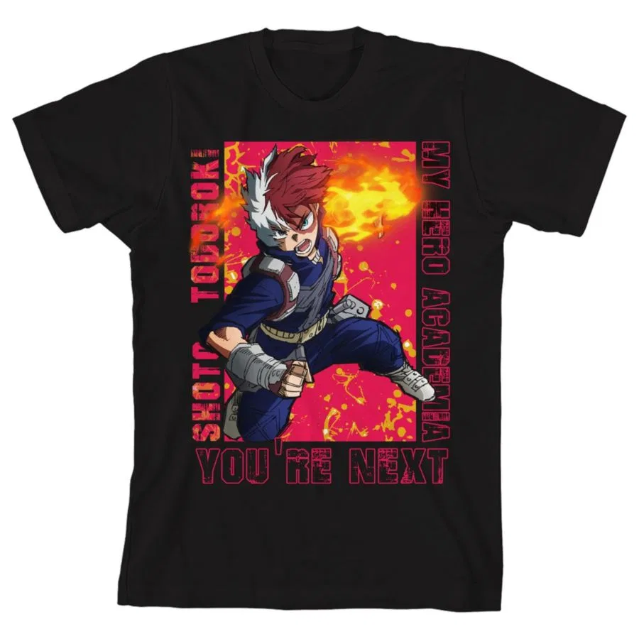Детская футболка с коротким рукавом «Боевая поза Шото Тодороки» My Hero Academia, черный