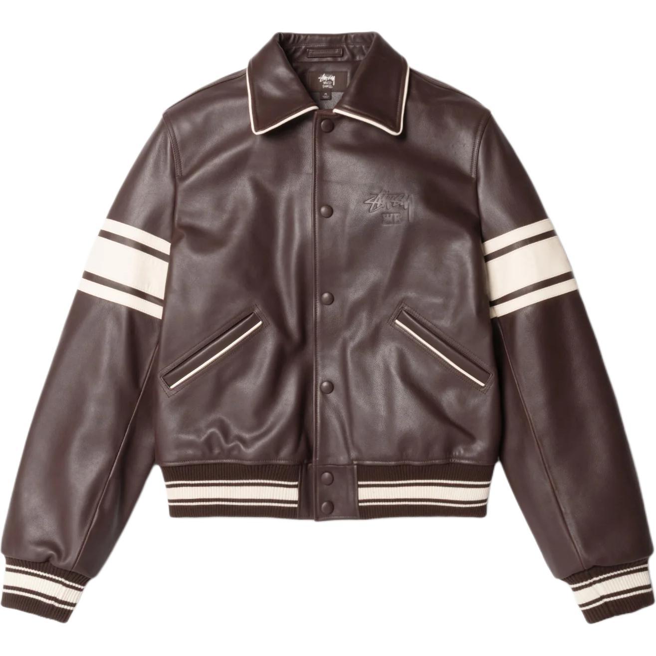 

Кожаная бейсбольная куртка wales bonner co brand fw25 Stussy, коричневый