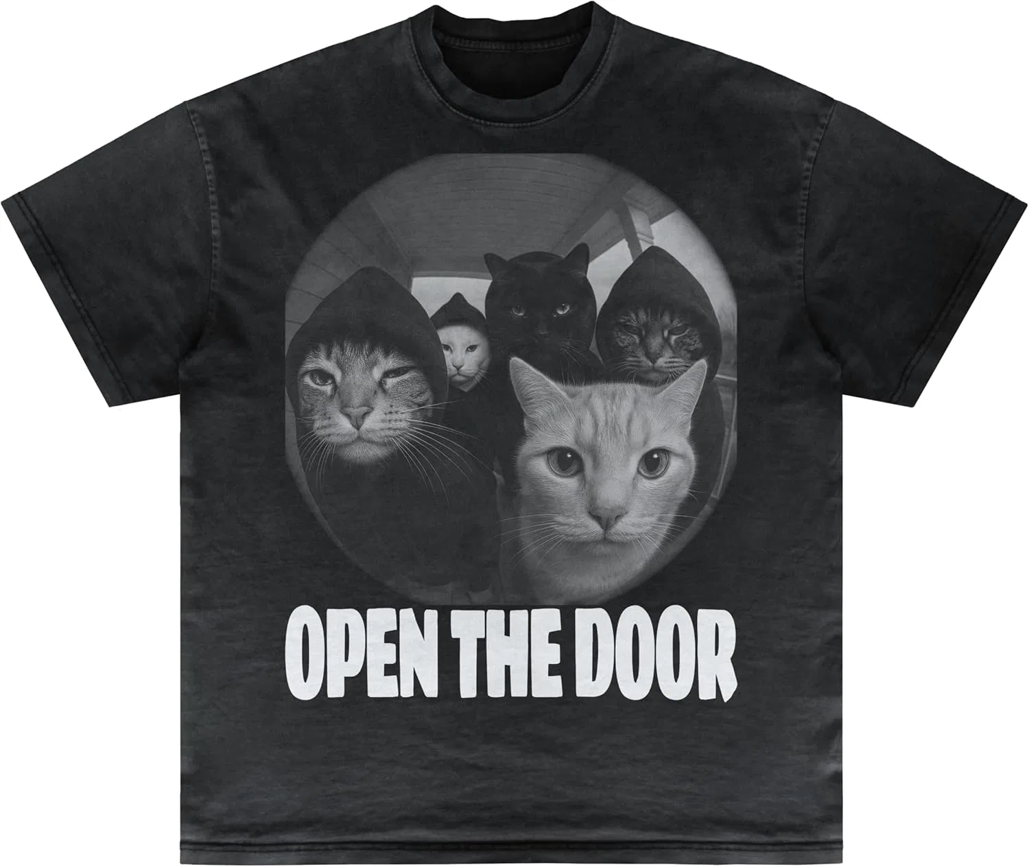 Футболка Open The Door Cats Lover, Cursed Cat Funny Unhinged Oddly Specific, хлопок GENERIC, черный