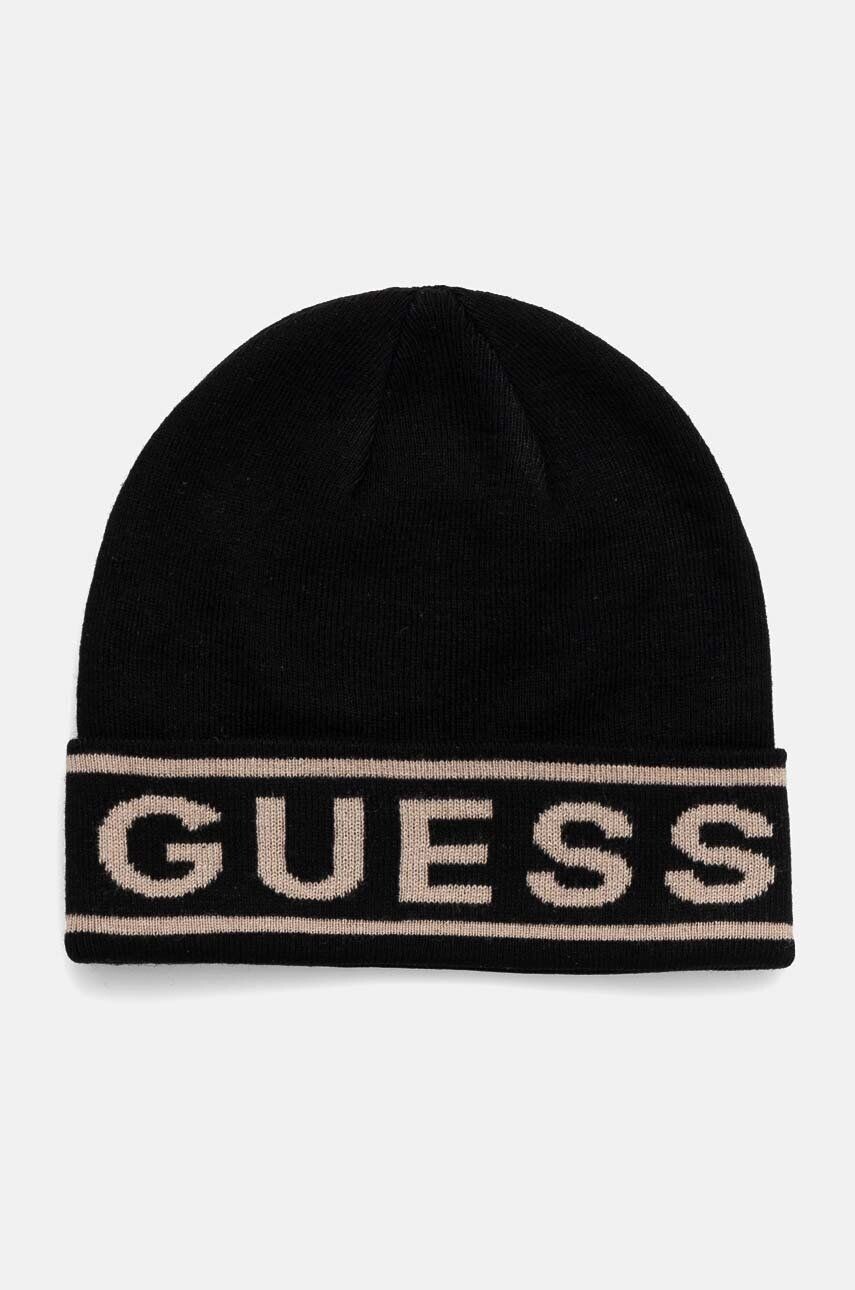 

Кепка Guess LOGO BEANIE из смесовой шерсти, черный