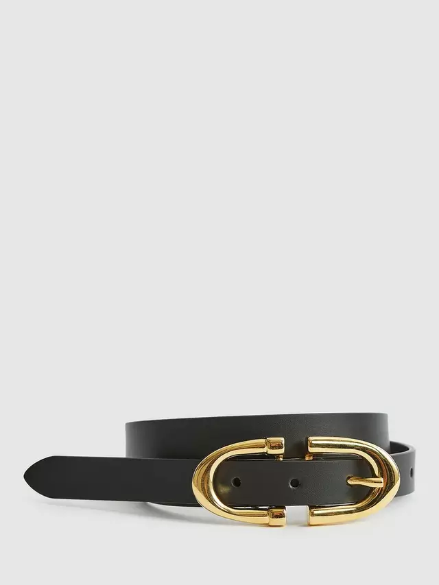 

Ремень Reiss Bailey Slim Leather, черный