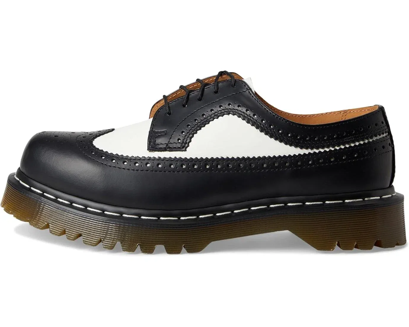 Мужские ботинки Dr Martens 3989 Brogue, черные с белым кожаным перфорацией, модель VER1522 — фото 2