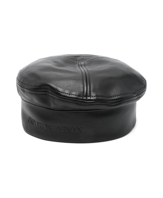 

Черная кожаная кепка с логотипом Emporio Armani, черный