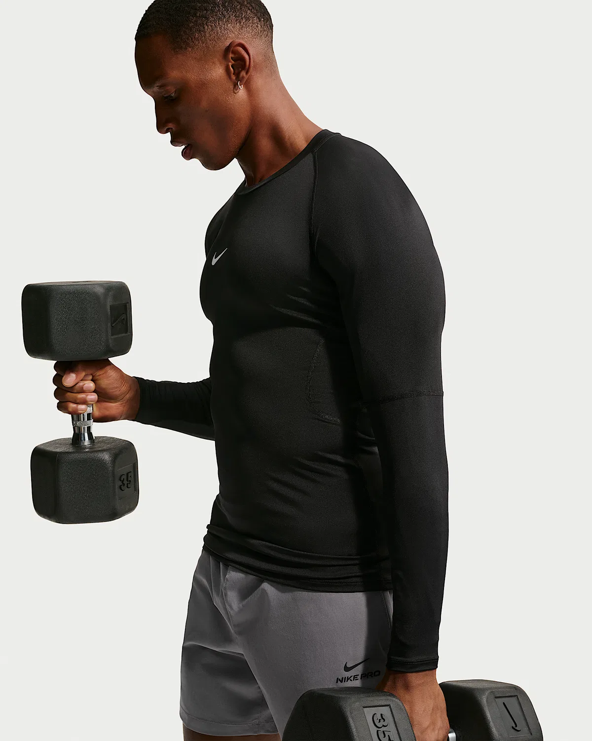 Мужская облегающая футболка с длинным рукавом Nike Pro Dri-FIT, Black/White — фото 3