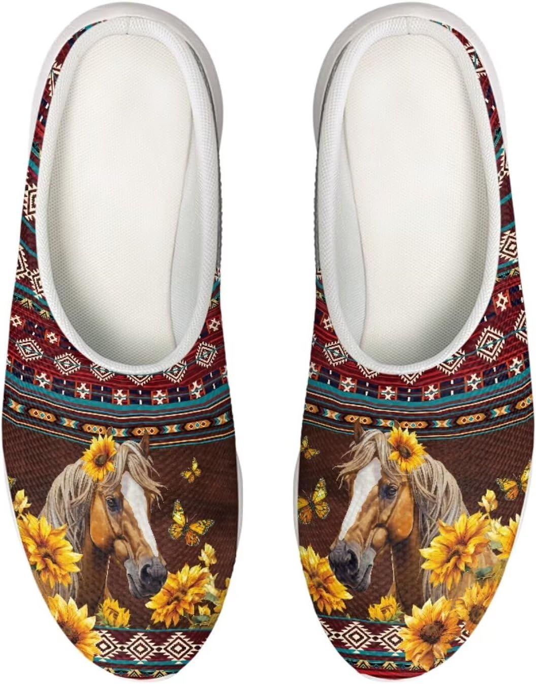 

Кроссовки-сабо Forchrinse с гавайской пальмой для мужчин и женщин, открытая пятка, легкие, дышащие, для дома, работы и спортзала, Aztec Horse Sunflower