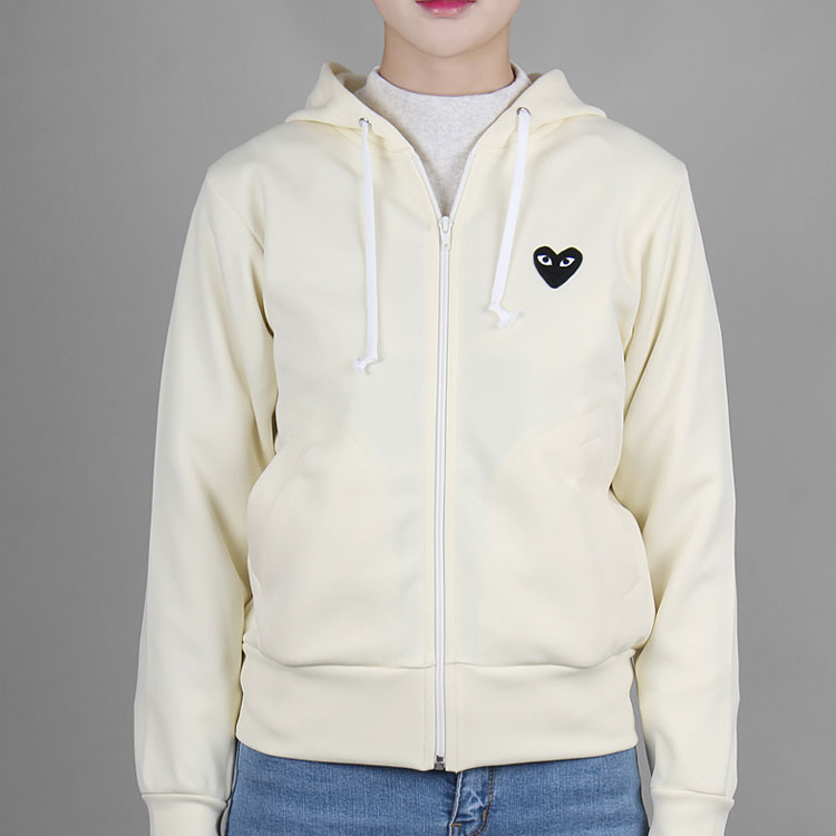 Куртка (WMNS) COMME des GARCONS PLAY Zip Hoodie Big Black Heart 'Beige', бежевый — фото 3