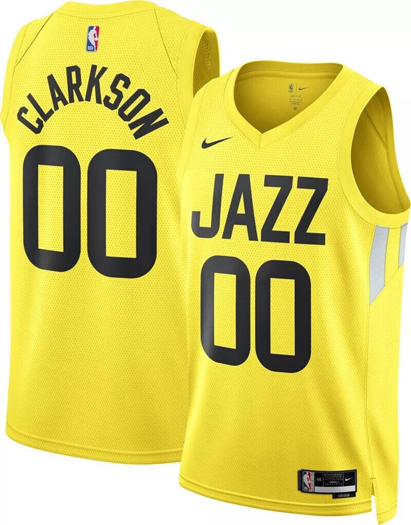 

Мужская желтая майка Nike Utah Jazz Jordan Clarkson #0 Dri-FIT Swingman
