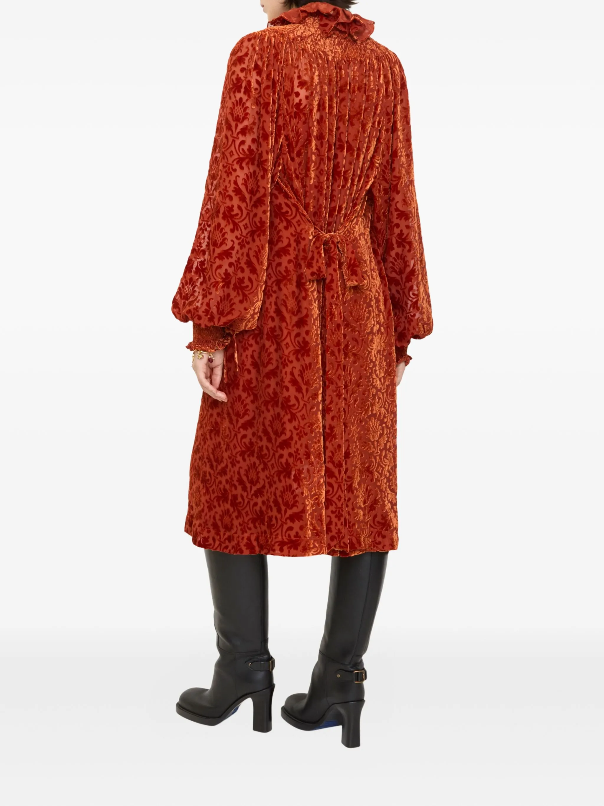 Платье Burberry, миди, длинные рукава, оборки, красный — фото 3