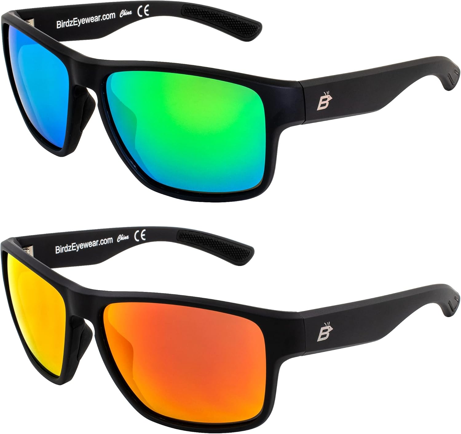 

Солнцезащитные очки Birdz Eyewear Glide (2 пары) для мужчин и женщин. Линзы с защитой от царапин. Легкая черная квадратная оправа. Зеркальные линзы зеленого и красного цвета, Green & Red