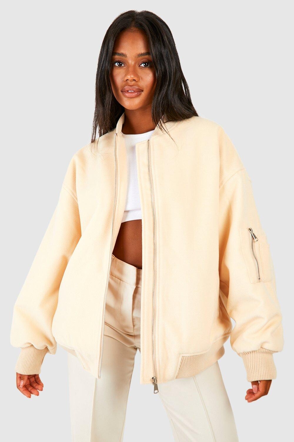 

Шерстяной бомбер оверсайз boohoo, белый