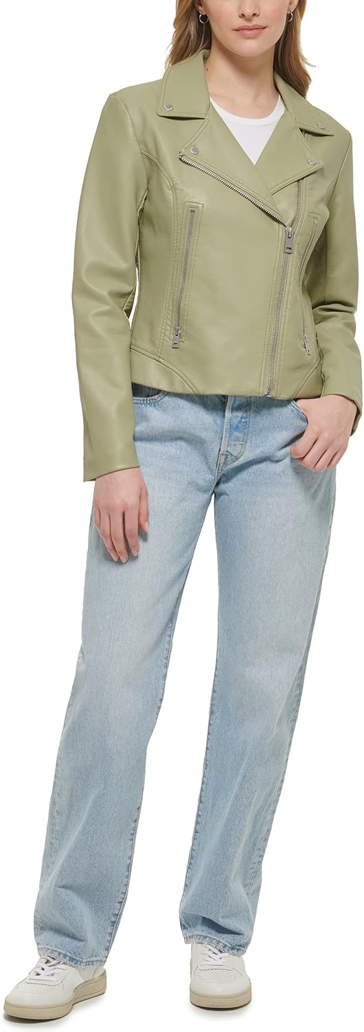 Женская байкерская куртка Levi's 538 из веганской кожи (стандартный и большой размер), Grn/Cha — фото 3