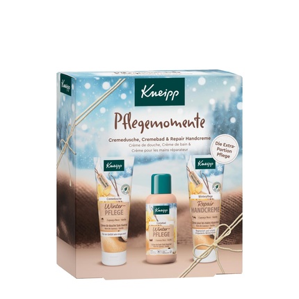 

Подарочный набор Kneipp Care Moments — избранные бестселлеры зимнего ухода: 1 крем для ванны, 1 крем для душа и 1 восстанавливающий крем для рук