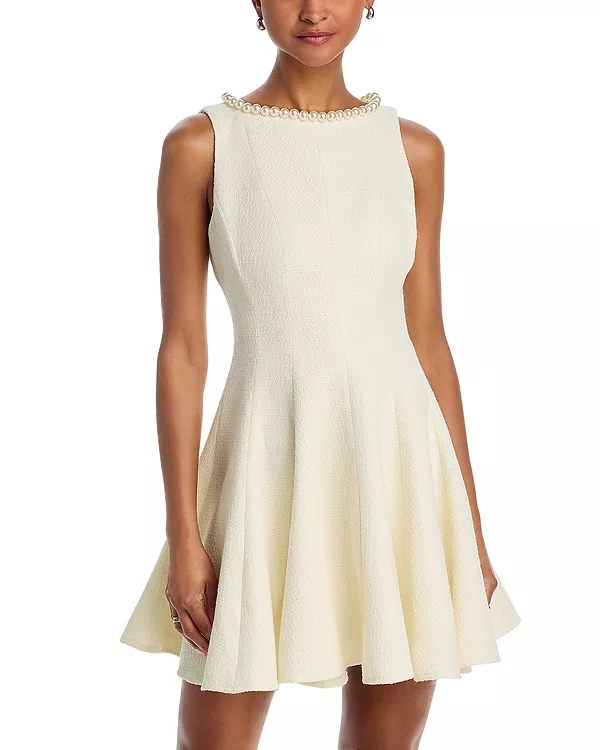 

Мини-Платье без рукавов из твида с отделкой из искусственного жемчуга - эксклюзивное. Aqua, белый