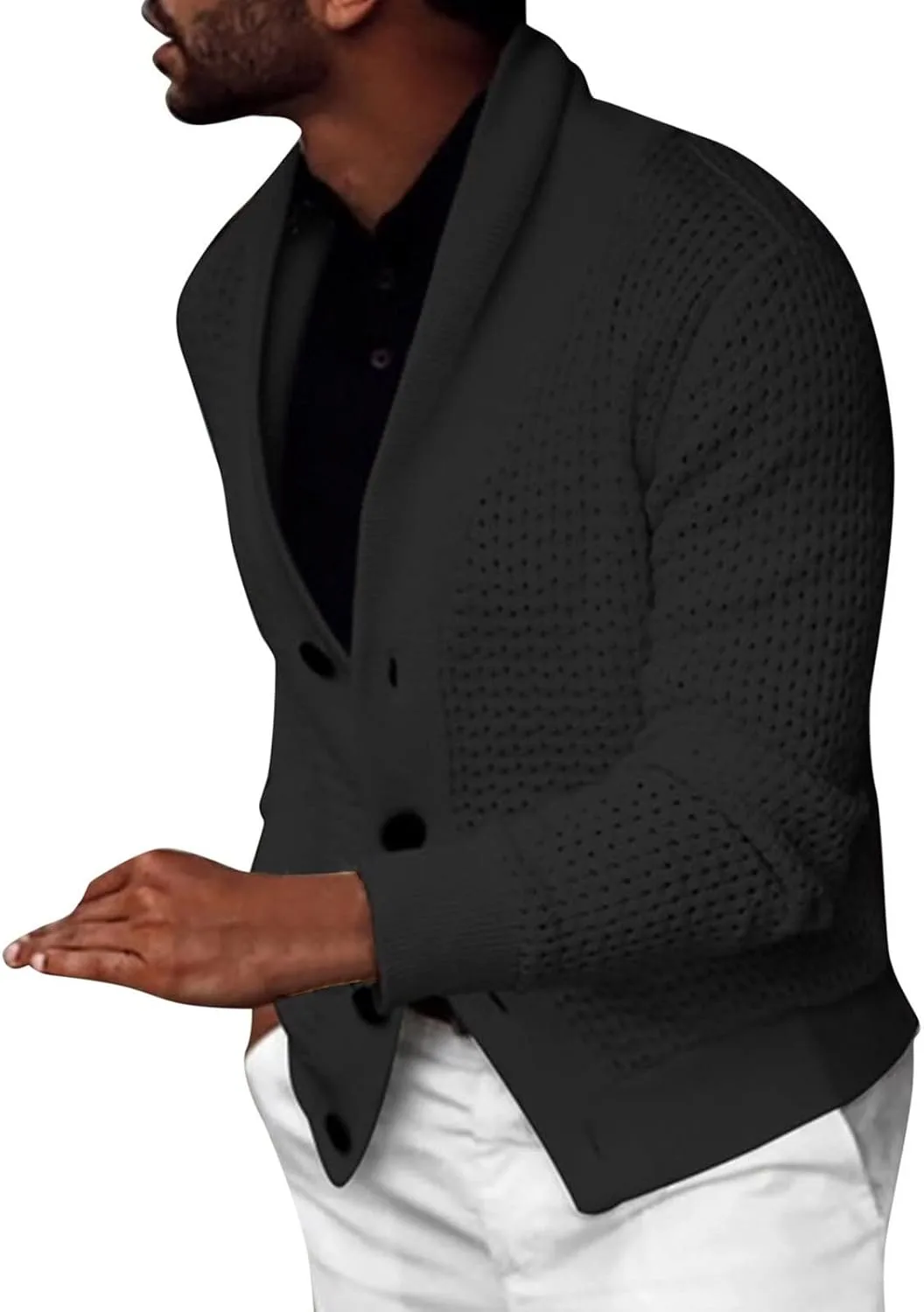 

Мужской кардиган с воротником-шалью, длинный рукав, с карманами