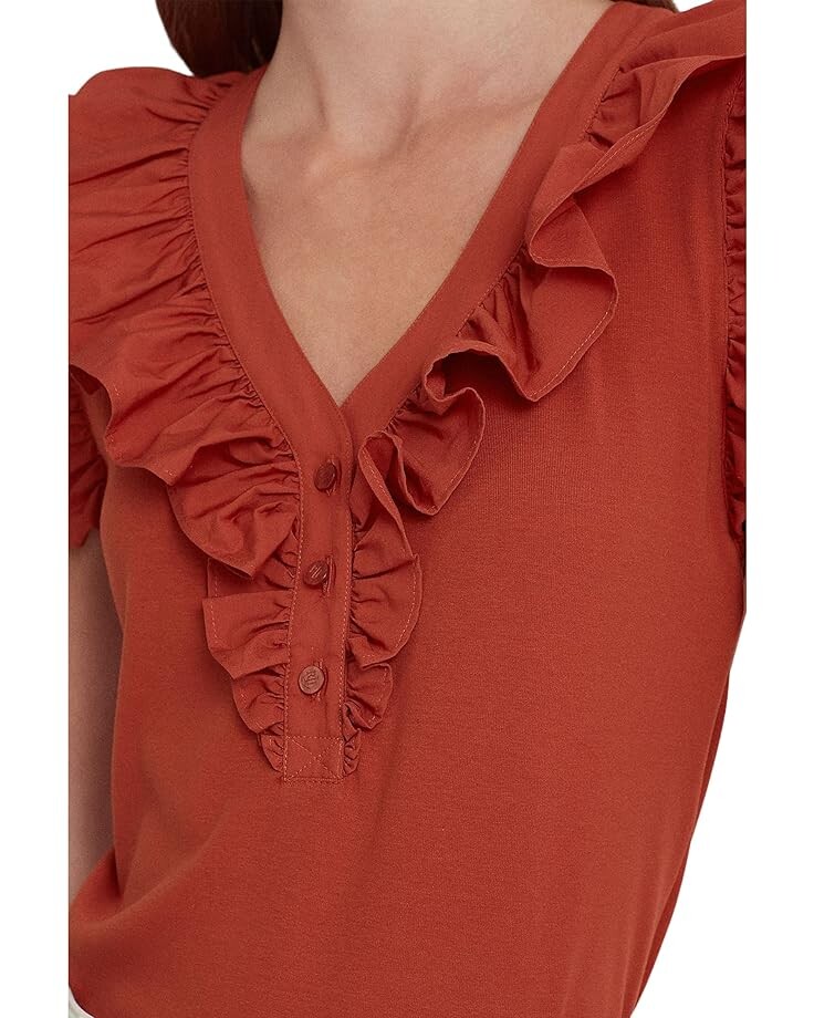 

Топ LAUREN Ralph Lauren Ruffle-Trim Cotton Sleeveless Top, цвет Red Sunstone