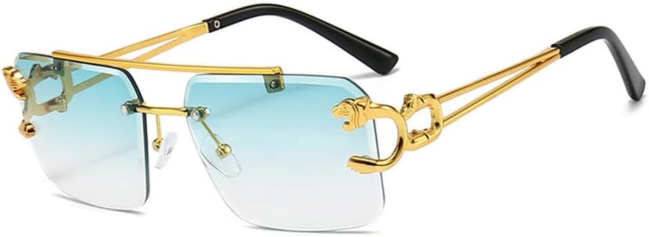 

Модные металлические солнцезащитные очки без оправы с леопардовым принтом, двойной перемычкой, градиентным затемнением и защитой от УФ-излучения UV400 HVTVTLA, Green Gradient