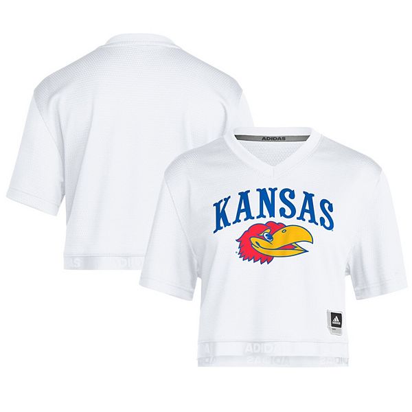 

Женская белая футболка кроп Kansas Jayhawks White Out Adidas, Белый, Женская белая футболка кроп Kansas Jayhawks White Out Adidas