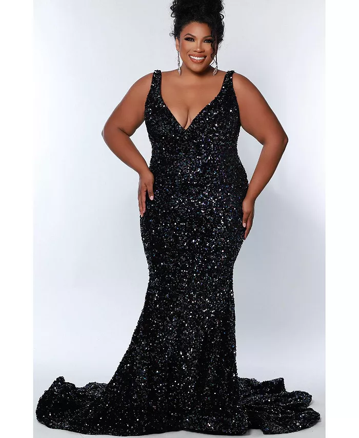 

Женское бархатное вечернее платье силуэта «русалка» с V-образным вырезом Johnathan Kayne for Sydney's Closet, мультиколор