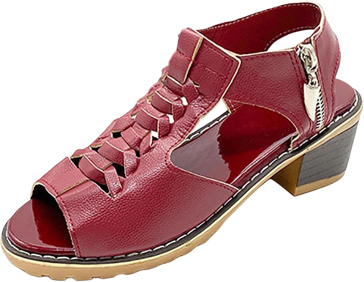 

Женские сандалии на танкетке, ортопедические сандалии для женщин, молния с вырезом на носках, массивные сандалии на каблуке, удобные кожаные туфли для пляжных прогулок для летнего стиля Generic, красный