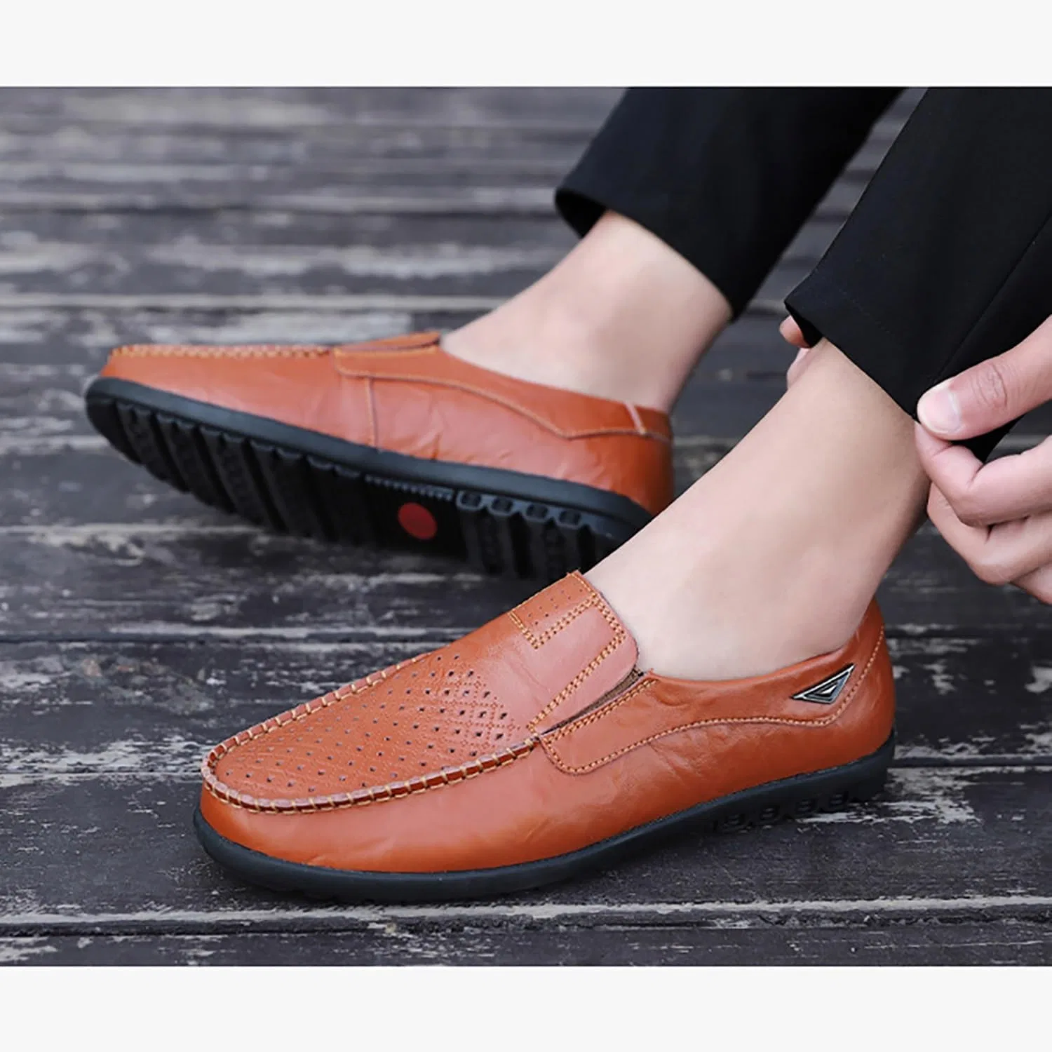Лоферы мужские с двойной пряжкой, Slip-On, красный DAO-UPPSE — фото 2