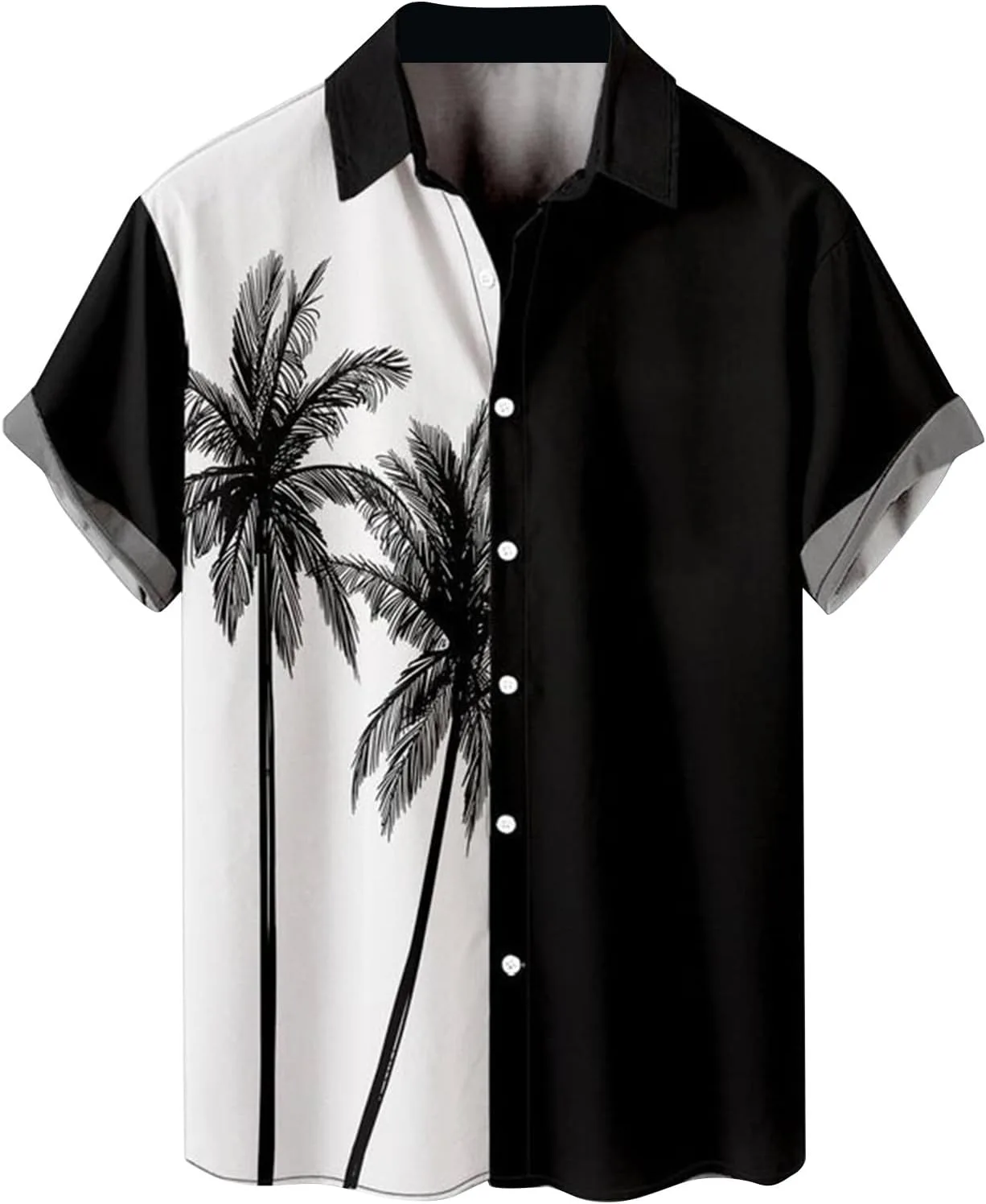 

Мужская гавайская рубашка с цветными блоками и принтом в виде деревьев