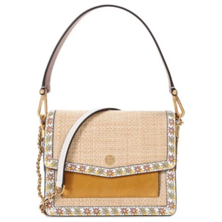 

TORY BURCH Соломенная сумка Robinson с кожаной сумкой, женская, желтая