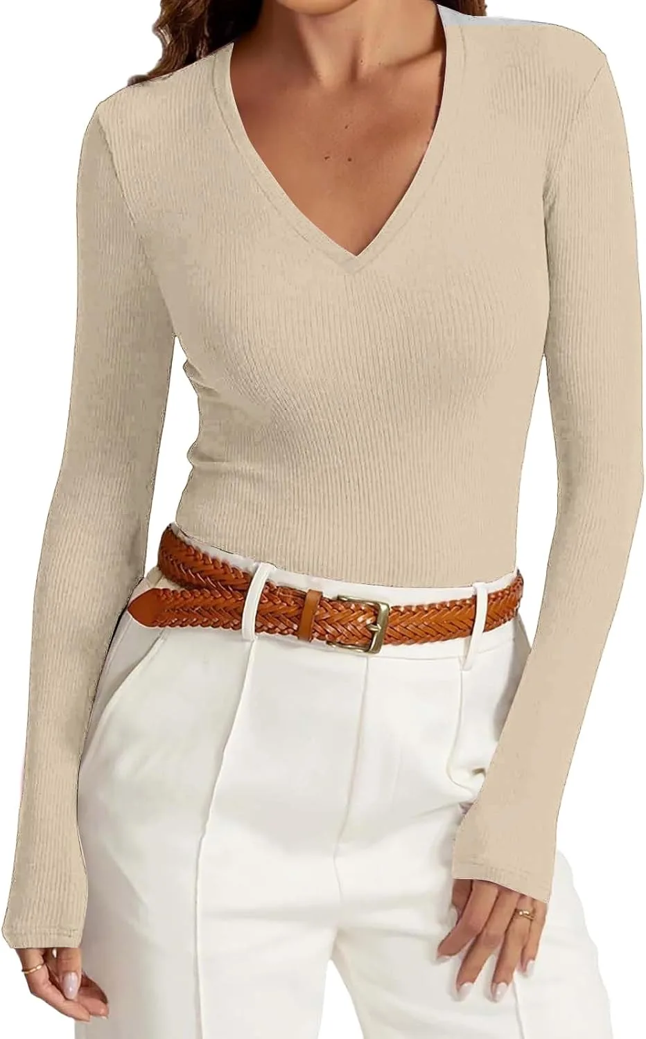 

Женская футболка с длинным рукавом и v-образным вырезом, slim fit Kenvina