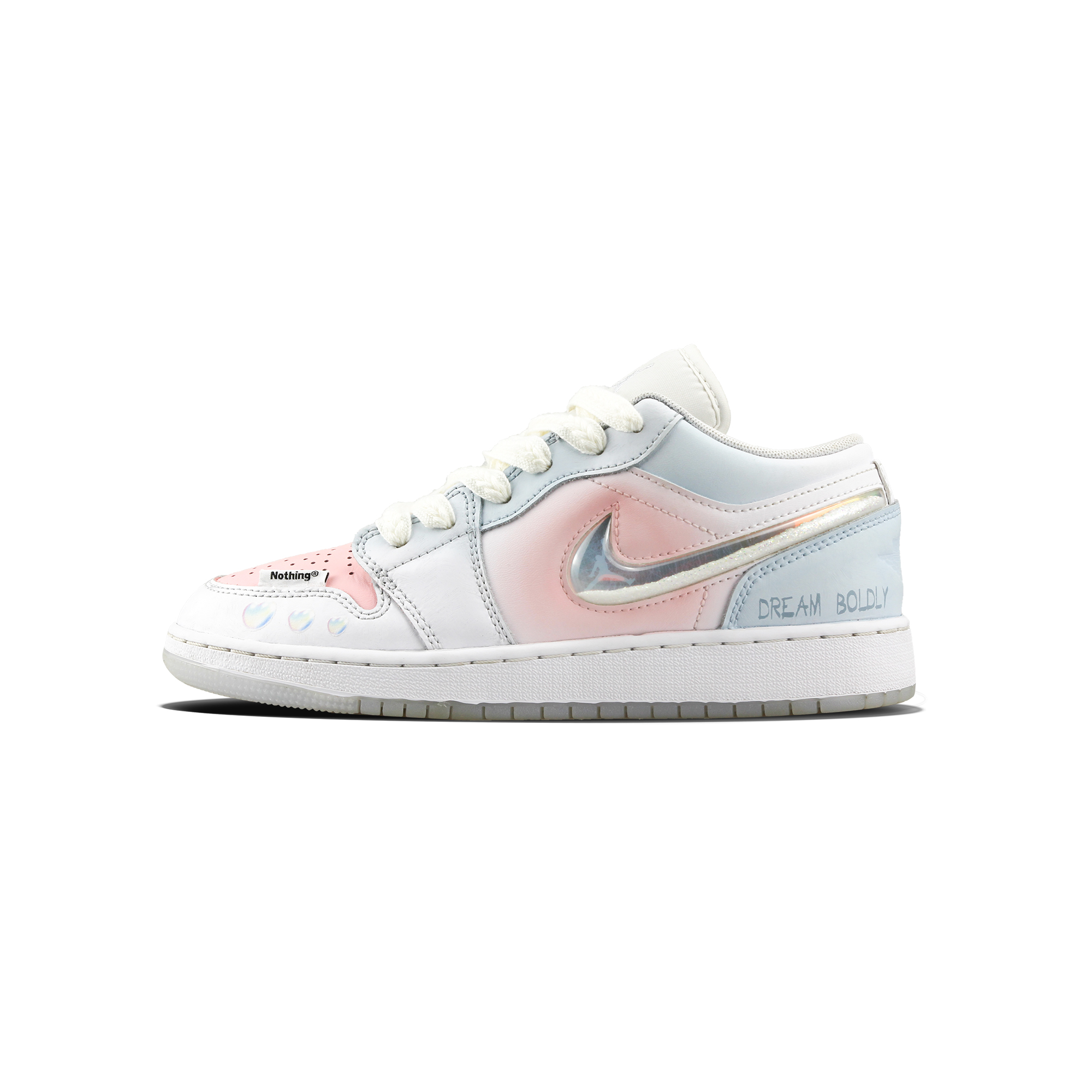 

Кроссовки Air Jordan 1 Skateboarding Shoes Women's Low-top Pink/White/Blue, розовый