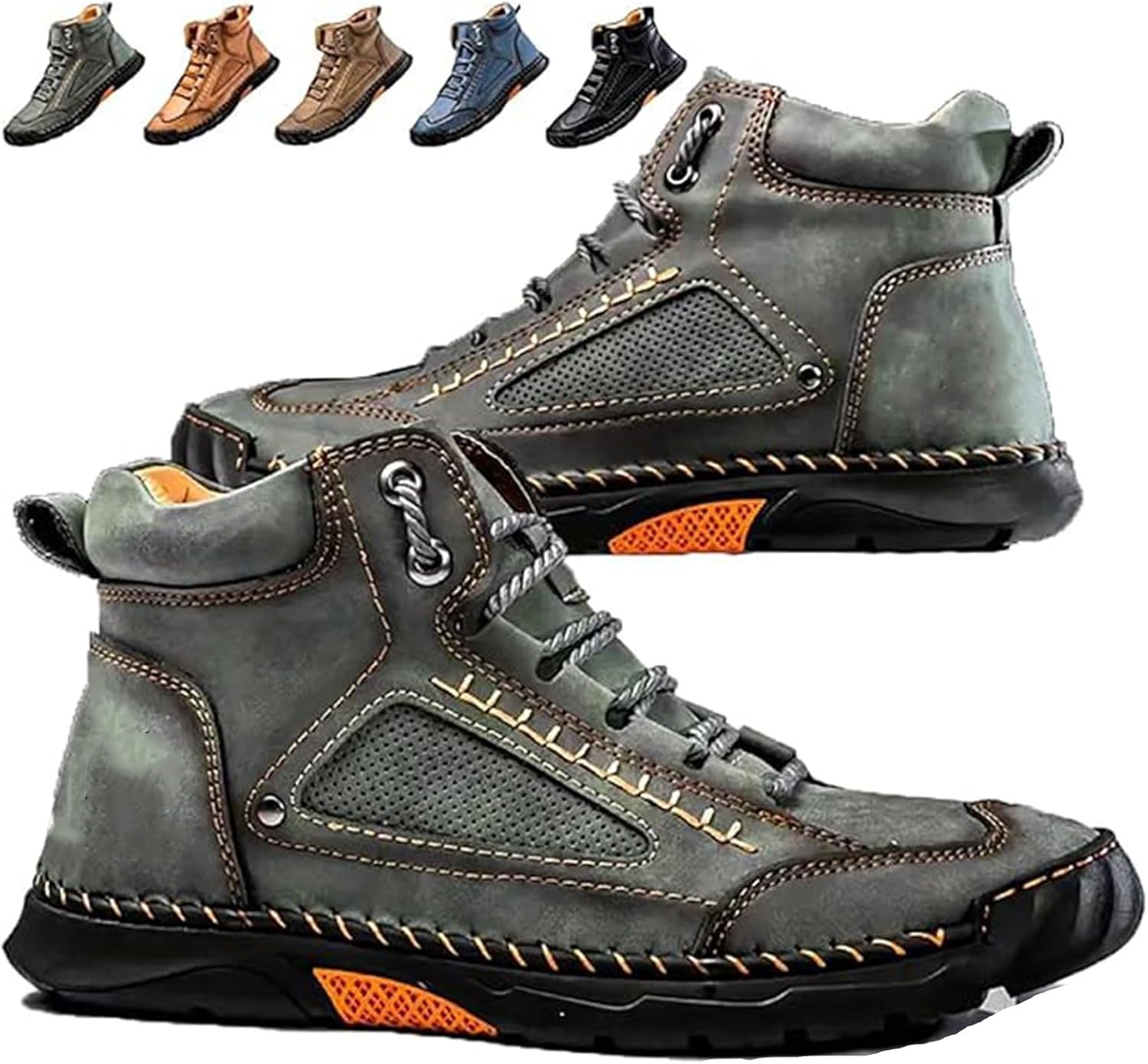 

Мужские ботинки KGKLKAX Sawbehind, с поддержкой свода стопы, удобные мужские кожаные ботинки ручной работы - водонепроницаемые, с просторным носком, зеленый