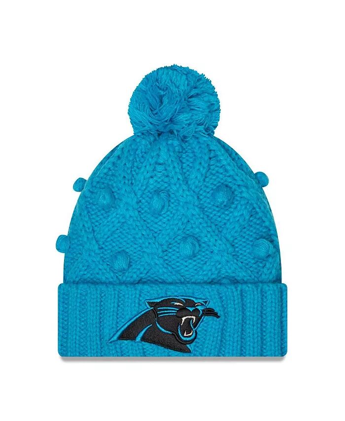 

Женская синяя вязаная шапка с манжетами и помпоном Carolina Panthers Toasty New Era, синий