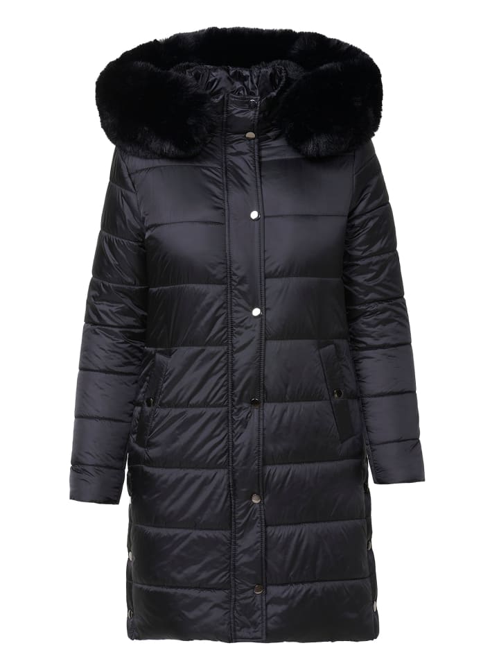 

Длинная стеганая женская куртка с капюшоном ЧЕРНОГО цвета KOROSHI