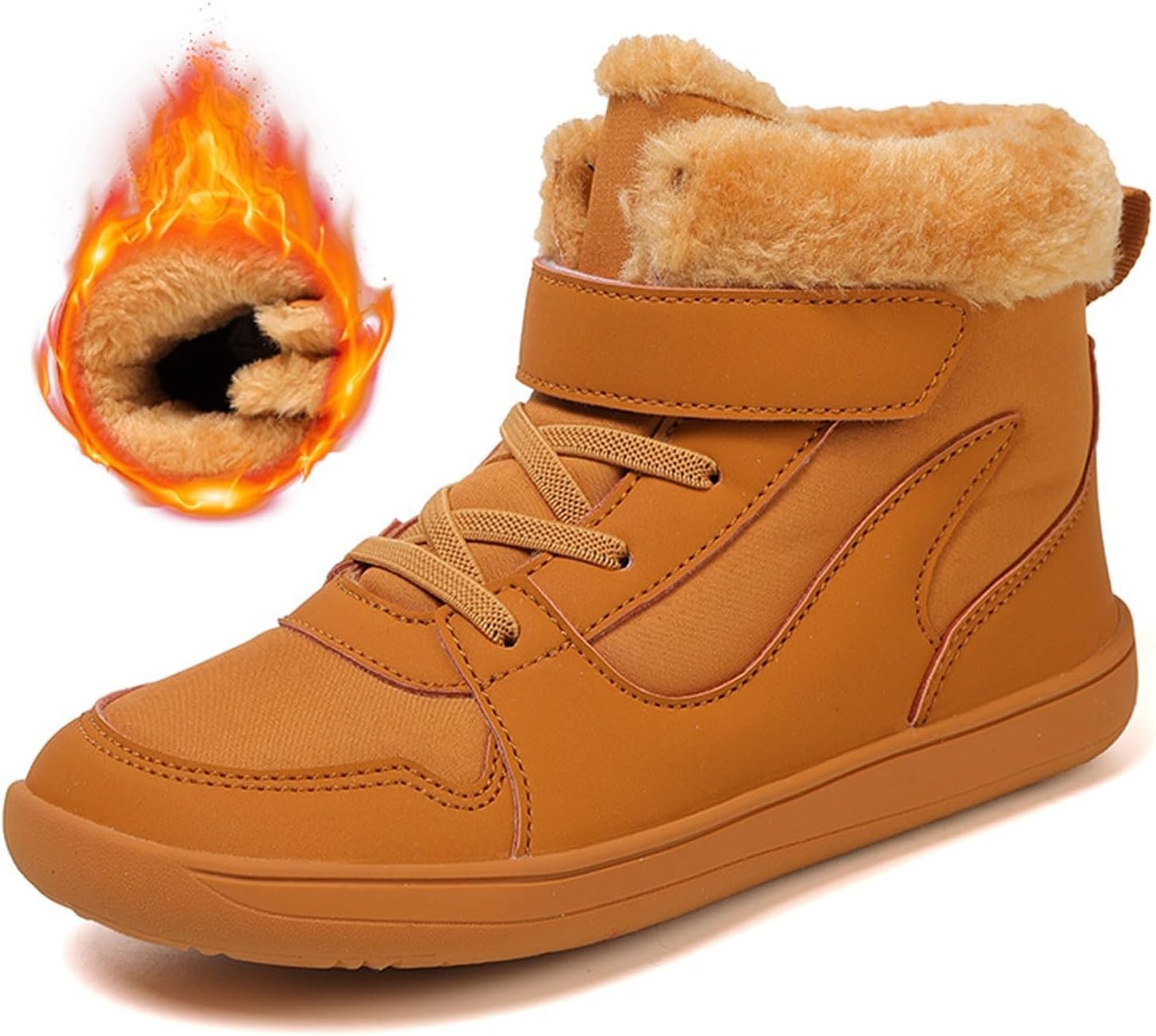 Детские ботинки Barefoot Fur на подкладке для мальчиков и девочек, черные, для бега, снега, флисовые, пушистые, для походов и прогулок, плоские Generic — фото 3