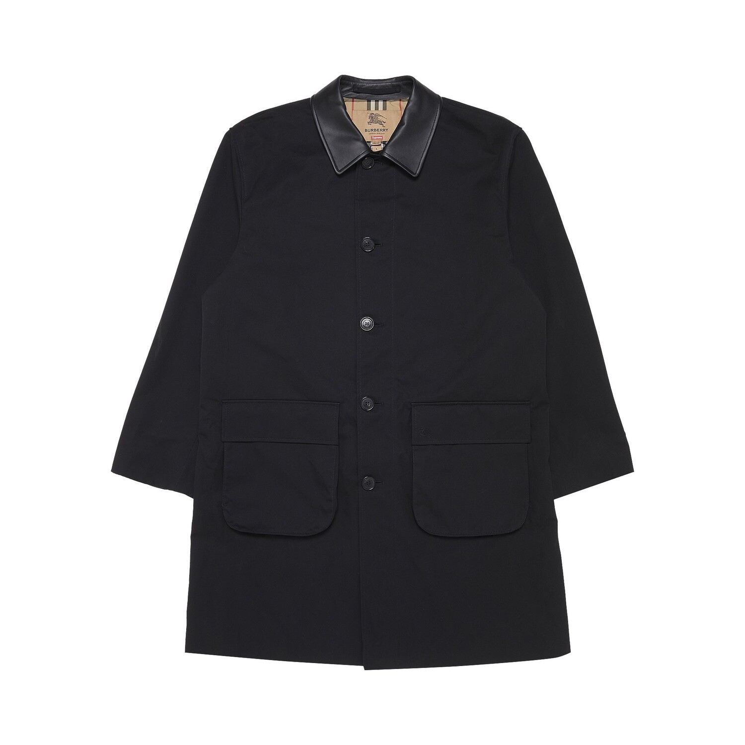Тренч с кожаным воротником Supreme x Burberry, цвет Черный