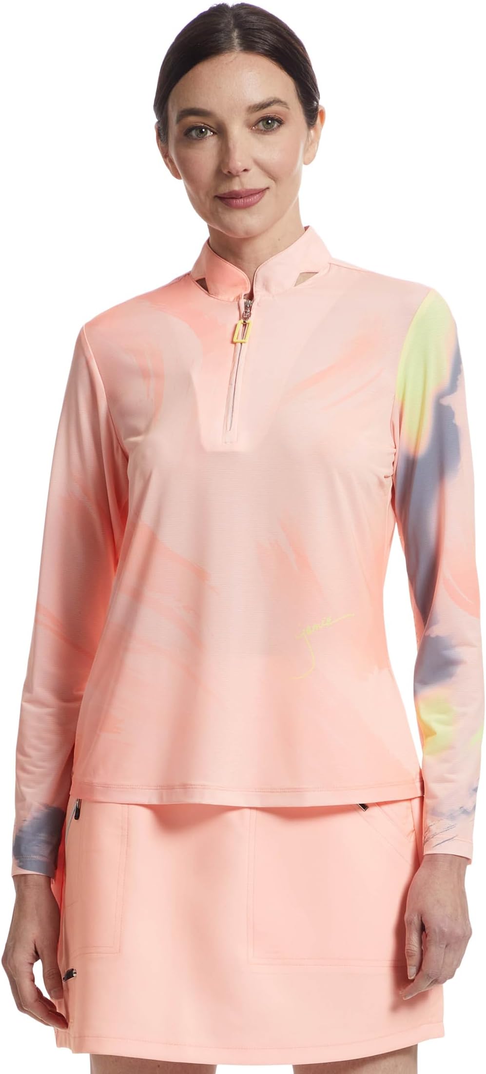 

Топ Jamie Sadock Sunsense Feathers Print Long Sleeve 1/4 Zip Sun Protection Top, цвет Shell