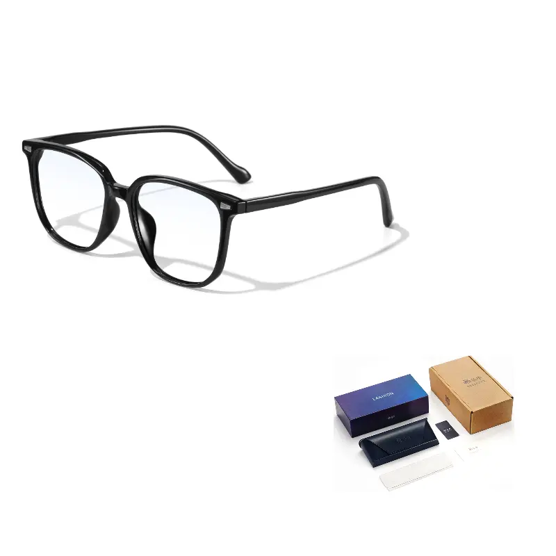 

LASHION Пластиковая квадратная оправа для очков TR/Memory унисекс, Glossy black-flat anti-blue light lens [no power]