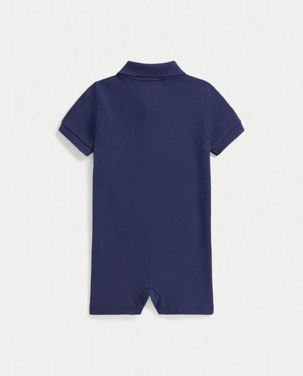 Короткий хлопковый комбинезон для мальчика с большим Пони Polo Ralph Lauren, темно-синий — фото 2